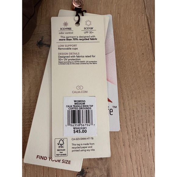 Calia Women's Swim Triangle Bikini Top Coffee Grounds, M - Picture 4 of 6